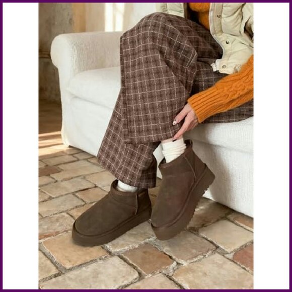 Platform Suede Ankle Boots with Memory Foam, Winter Snow Boots for Women - Picture 7 of 8